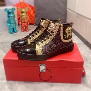 Giày hàng hiệu nam Sneaker Boot Versace màu đen logo vàng - Ảnh 4