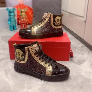 Giày hàng hiệu nam Sneaker Boot Versace màu đen logo vàng - Ảnh 5