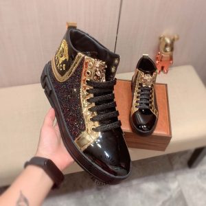 Giày hàng hiệu nam Sneaker Boot Versace màu đen logo vàng - Ảnh 6