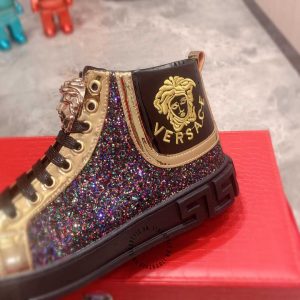 Giày hàng hiệu nam Sneaker Boot Versace màu đen logo vàng - Ảnh 9
