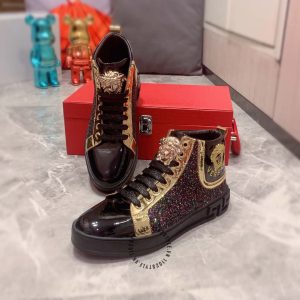 Giày hàng hiệu nam Sneaker Boot Versace màu đen logo vàng - Ảnh 2
