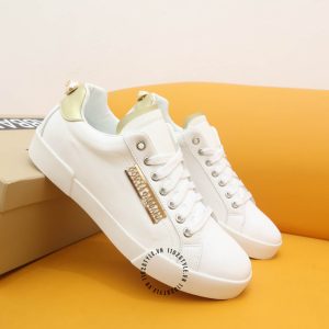 Giày thể thao D&G unisex màu trắng gót đính ngọc trai cao cấp - Ảnh 2