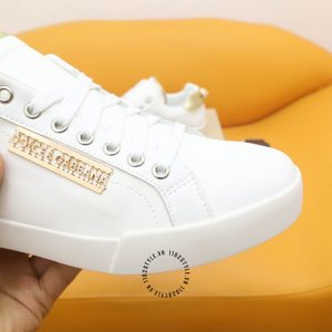 Giày thể thao D&G unisex màu trắng gót đính ngọc trai cao cấp - Ảnh 7