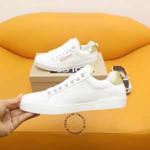 Giày thể thao D&G unisex màu trắng gót đính ngọc trai cao cấp - Ảnh 3