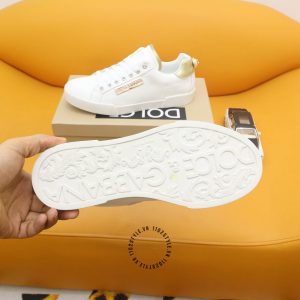 Giày thể thao D&G unisex màu trắng gót đính ngọc trai cao cấp - Ảnh 9