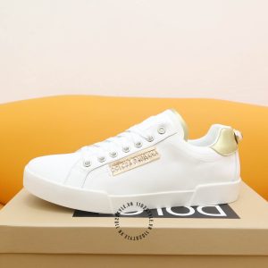 Giày thể thao D&G unisex màu trắng gót đính ngọc trai cao cấp - Ảnh 6