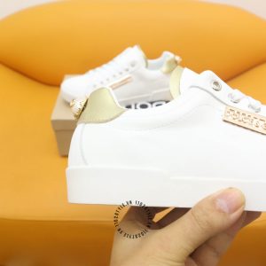 Giày thể thao D&G unisex màu trắng gót đính ngọc trai cao cấp - Ảnh 5