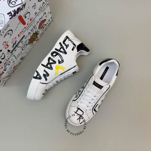 Giày D&G da thật màu trắng hoạ tiết chữ đen cao cấp - Ảnh 3