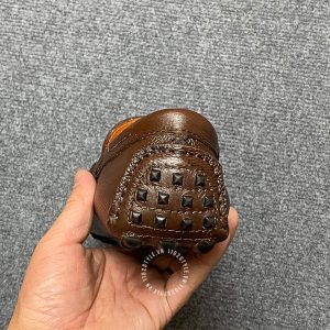 Giày nam Hermes da sần màu nâu logo siêu cấp - Ảnh 8