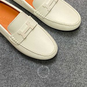 Giày lười Hermes nam màu trắng lót logo dập chữ siêu cấp - Ảnh 6