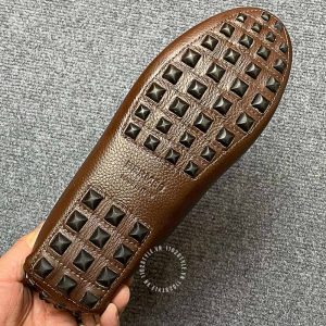 Giày nam Hermes da sần màu nâu logo siêu cấp - Ảnh 9