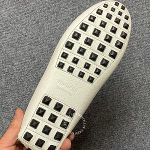 Giày lười Hermes nam màu trắng lót logo dập chữ siêu cấp - Ảnh 9
