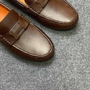 Giày nam Hermes da sần màu nâu logo siêu cấp - Ảnh 6