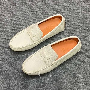 Giày lười Hermes nam màu trắng lót logo dập chữ siêu cấp - Ảnh 3