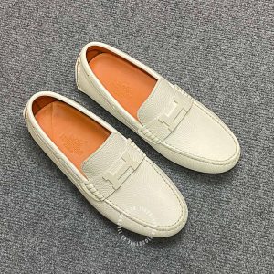 Giày lười Hermes nam màu trắng lót logo dập chữ siêu cấp - Ảnh 2