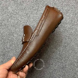 Giày nam Hermes da sần màu nâu logo siêu cấp - Ảnh 5