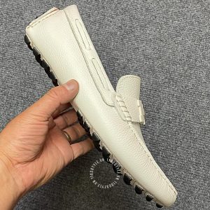 Giày lười Hermes nam màu trắng lót logo dập chữ siêu cấp - Ảnh 4