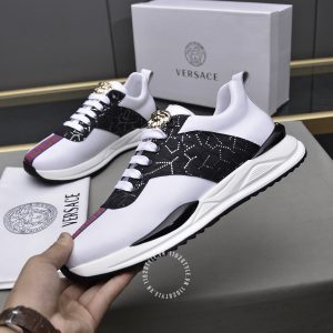 Giày da hàng hiệu Versace màu trắng phối đen logo cao cấp - Ảnh 4