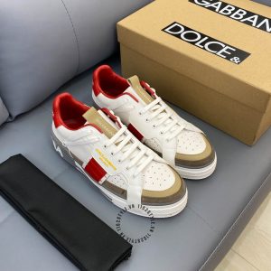 Giày D&G màu trắng da thật phối màu đỏ nổi bật hàng hiệu - Ảnh 4