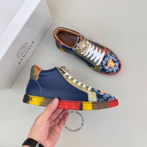 Sneaker Boot Versace nam da xịn màu xanh than hàng hiệu - Ảnh 3