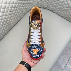 Sneaker Boot Versace nam da xịn màu xanh than hàng hiệu - Ảnh 4