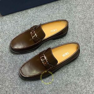 Giày da hàng hiệu Loafer Dior nam màu nâu trơn replica cao cấp - Hình ảnh 4