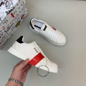 Giày da Dolce & Gabbana màu trắng hoạ tiết kẻ đỏ hàng hiệu - Ảnh 3