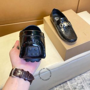 Giày Moca Versace nam hàng hiệu da xịn màu đen logo vàng - Ảnh 5