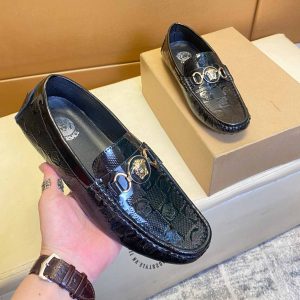 Giày Moca Versace nam hàng hiệu da xịn màu đen logo vàng - Ảnh 2