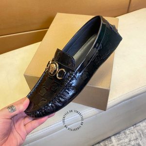 Giày Moca Versace nam hàng hiệu da xịn màu đen logo vàng - Ảnh 8