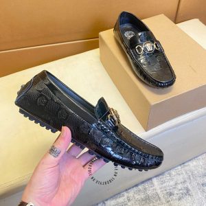 Giày Moca Versace nam hàng hiệu da xịn màu đen logo vàng - Ảnh 3