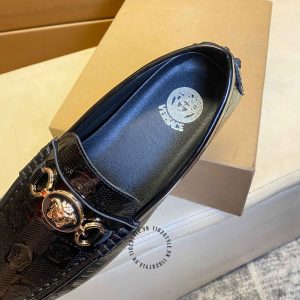 Giày Moca Versace nam hàng hiệu da xịn màu đen logo vàng - Ảnh 9