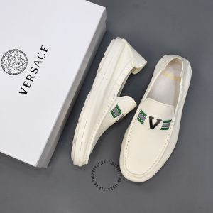 Giày Moca Versace nam hàng hiệu xách tay da mềm màu trắng - Ảnh 2