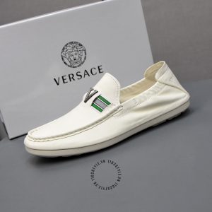 Giày Moca Versace nam hàng hiệu xách tay da mềm màu trắng - Ảnh 8