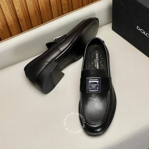 Giày loafer Dolce & Gabbana da trơn màu đen logo cao cấp - Ảnh 4