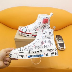 Giày sneaker boot Dolce & Gabbana màu trắng họa tiết cao cấp - Ảnh 4