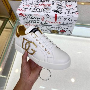 Giày Dolce & Gabbana unisex màu trắng gót và logo vàng nổi bật - Ảnh 3