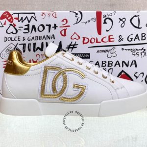 Giày Dolce & Gabbana unisex màu trắng gót và logo vàng nổi bật - Ảnh 4