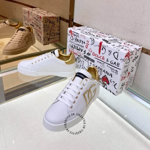 Giày Dolce & Gabbana unisex màu trắng gót và logo vàng nổi bật - Ảnh 5