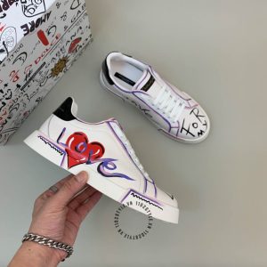 Giày thể thao D&G trắng phối viền tím fake loại chuẩn 1:1 - Hình ảnh 2