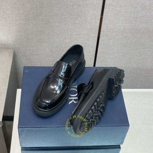 Giày Loafer Dior da xịn màu đen bóng super fake loại 1 - Hình ảnh 2