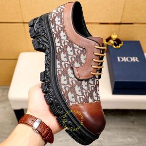 Giày super fake Dior nam màu nâu phối họa tiết Monogram - Ảnh 5
