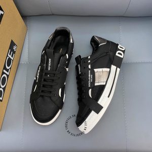 Giày thể thao D&G màu đen gót bạc logo nổi fake loại 1 - Ảnh 2