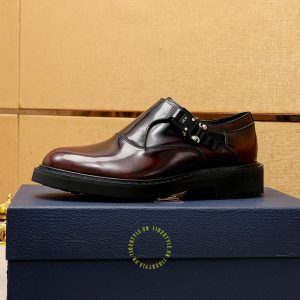 Giày fake 1 Monk Strap Dior nam da xịn màu nâu cao cấp - Ảnh 4