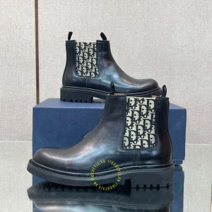 Giày Chelsea Boot Dior da đen trơn họa tiết Monogram super fake - Ảnh 4