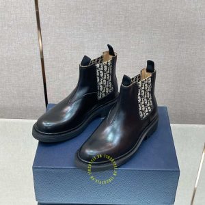 Giày Chelsea Boot Dior da đen trơn họa tiết Monogram super fake - Ảnh 2