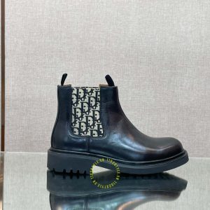 Giày Chelsea Boot Dior da đen trơn họa tiết Monogram super fake - Ảnh 5