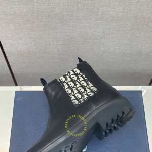 Giày Chelsea Boot Dior da đen trơn họa tiết Monogram super fake - Ảnh 7