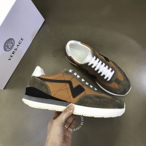 Giày thể thao nam Versace da lộn màu nâu phối cam fake 1:1 - Ảnh 4