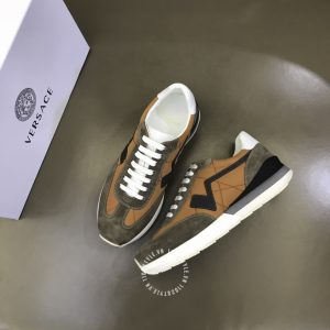 Giày thể thao nam Versace da lộn màu nâu phối cam fake 1:1 - Ảnh 3
